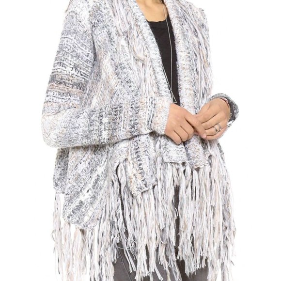 FREE PEOPLE mixed wool alpaca fringe cardigan sweater shawl  XS - Picture 1 of 4
